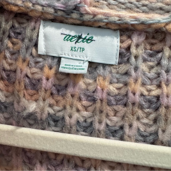 Aerie Oversized Striped Knit Kangaroo Pocket Hooded Sweater - Pink/Gray, Size XS - Picture 3 of 14